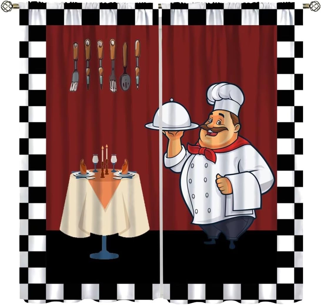 Home Cooking Youtube - Rideaux de cuisine Fat Chef, rideaux