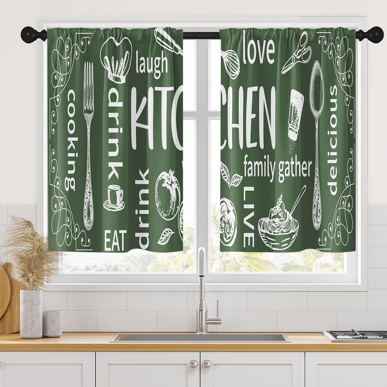 Home Cooking Youtube - Rideaux de cuisine esthétiques verts pour
